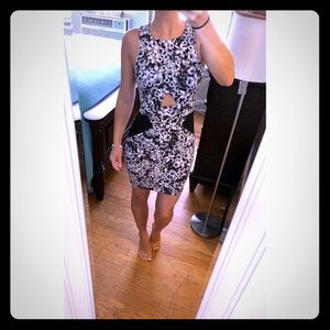 **Black and White Floral Cocktail Dress**